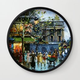 Paris Cafes and Opera House, Autumn, France landscape painting Wall Clock