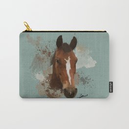 Brown and White Horse Watercolor Light Carry-All Pouch