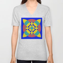 Flower Circles on Blue "Geometric Works" V Neck T Shirt