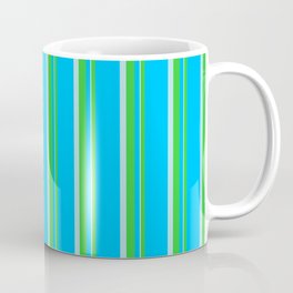 Deep Sky Blue, Lime Green, and Powder Blue Colored Striped Pattern Coffee Mug