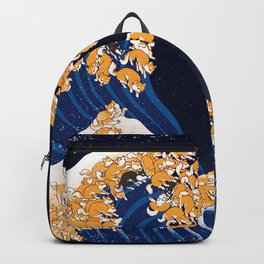 Shiba Inu The Great Wave in Night Backpack
