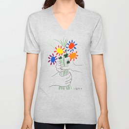 Pablo Picasso Bouquet Of Peace 1958 (Flowers Bouquet With Hands), T Shirt, Artwork V Neck T Shirt