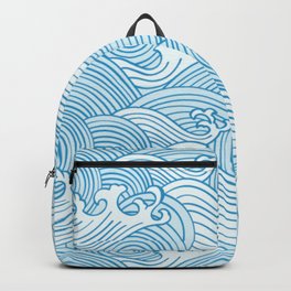 Chinese Asian Blue Ocean Waves Pattern Backpack