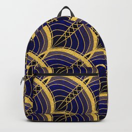 Gold Foil Art Deco Slanted Wave Deep Blue on Black Backpack