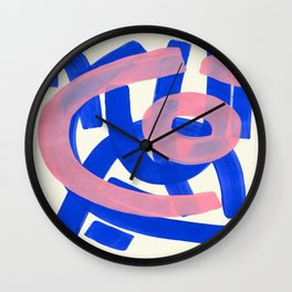 Tribal Pink Blue Fun Colorful Mid Century Modern Abstract Painting Shapes Pattern Wall Clock