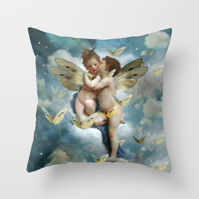 "Angels in love in heaven with butterflies" Throw Pillow