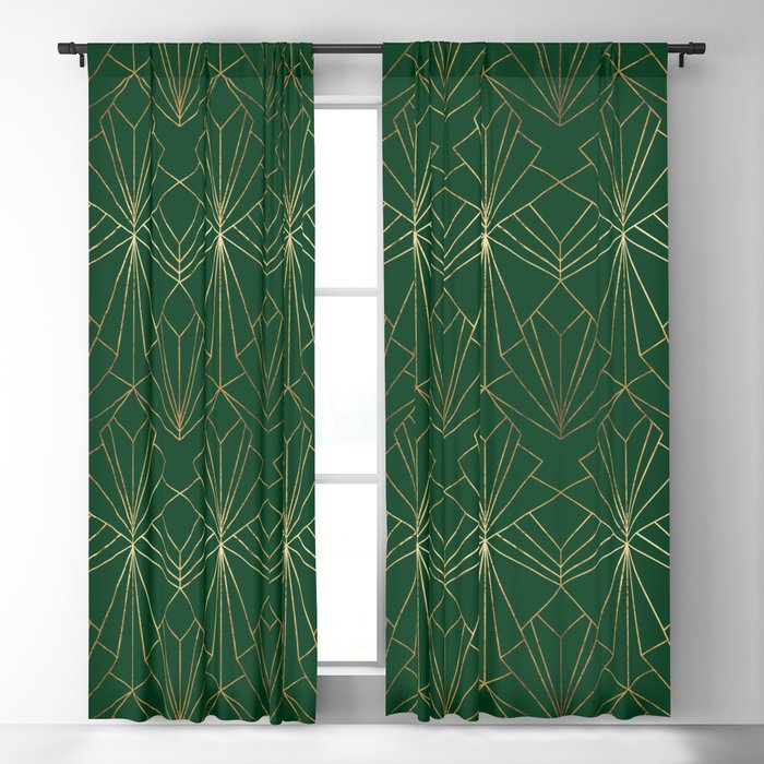 Art Deco in Gold & Green - Large Scale Blackout Curtain by ...