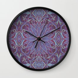 Lavender Lotus Bohemian Floral Arabesque Pattern Wall Clock