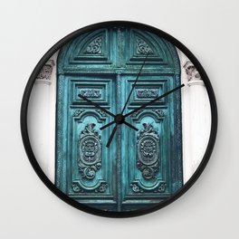 Old Blue-Green Patina Doorway Photograph Wall Clock
