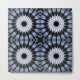 Blue Brown Etched Pinwheel Flowers Metal Print