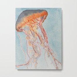 Stinging Nettle Jellyfish Metal Print | Sea, Orange, Hand Painted, Jellyfish, Stinging, Flowing, Red, Painting, Stingingnettle, Watercolor 
