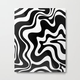 Liquid Swirl Abstract Pattern in Black and White Metal Print