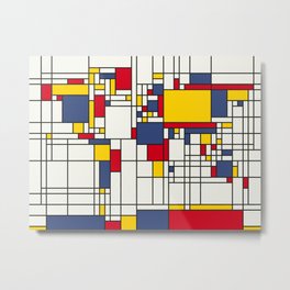 World Map Abstract Mondrian Style Metal Print
