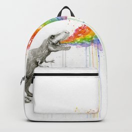T-Rex Rainbow Puke - Facing Right Backpack | Rainbow, Children, Puking, Colorful, Painting, Whimsical, Black And White, Animal, Rainbowvomit, Drawing 