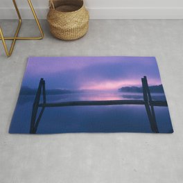 Serene Purple and Pink Waterfront Sunrise Landscape Rug