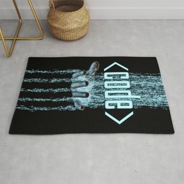 Code / 3D render of binary data flowing on to human hand Rug