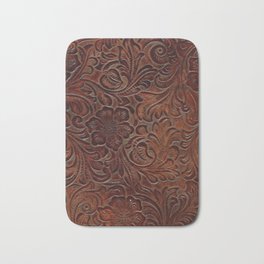 Burnished Rich Brown Tooled Leather Badematte