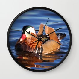 Beautiful Mandarin Duck at the Lake Wall Clock