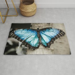 Black And White Blue Morph Butterfly Rug