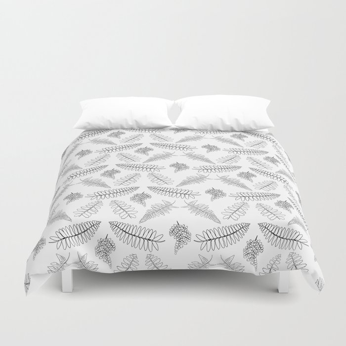 Black And White Fern Illustrated Print Duvet Cover By