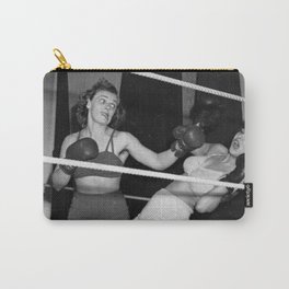 Oh, no she didn't! female boxer knocking out other female boxer vintage sports black and white photograph - photography - photographs Carry-All Pouch