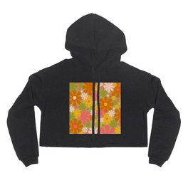 Retro 60s 70s Aesthetic Floral Pattern in Green Pink Yellow Orange Hoody