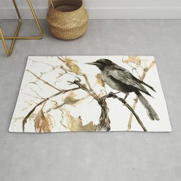 Crow in the Fall, Tribal Crow Raven art Rug