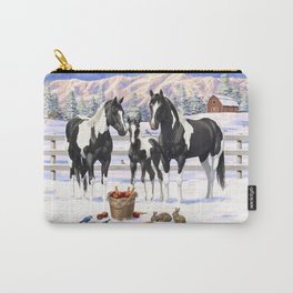 Black Pinto Horse Family Paint Horses In Snow Carry-All Pouch