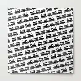 Black and White Wooden Toy Trains Pattern Metal Print