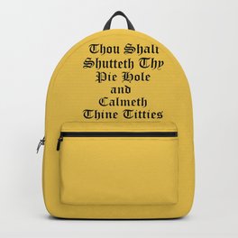 Calmeth Thine Titties Poster Backpack | New, Gold, Digital, Oldtimey, Sarcastic, Black, Funny, Cool, Ontrend, Sarcasm 