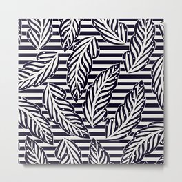 Foliage and stripes - black and white Metal Print