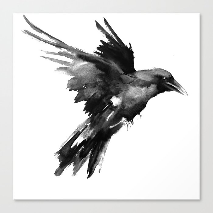 Return of the Raven  Canvas Print Watercolour.Raven art,Raven print,Raven watercolour,Raven wall decor,Raven home decor,Raven artwork