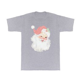 Pastel Blush Pink Winking Vintage Santa Claus Retro Christmas T Shirt