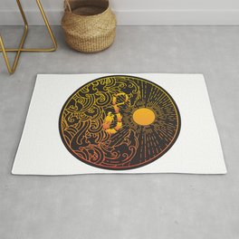 sunshine and water wave in round shape with Bohemian dragon. Keep your days sunny with boho dragon Rug