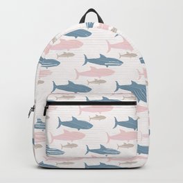 Pink and Blue Kids Cute Shark Silhouette Wave Backpack