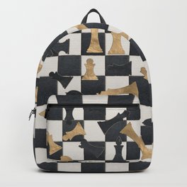 Chess Figures Pattern -Leather and gold Backpack