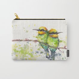 Family (Rainbow Bee Eaters) Carry-All Pouch | Illustration, Greenbirds, Cute, Watercolourart, Watercolor, Realism, Branch, Painting, Rainbowbeeeaters, Cutebirds 