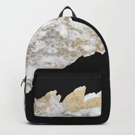 Stylish black white faux gold marble brushstrokes Backpack