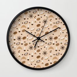 Brown Bakery Icon Pattern Wall Clock