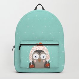 Owl Under Snow in the Christmas Time. Backpack