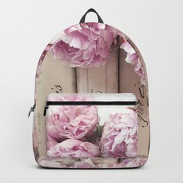 Shabby Chic Pink Peonies Paris Books Wall Art Print Home Decor Backpack