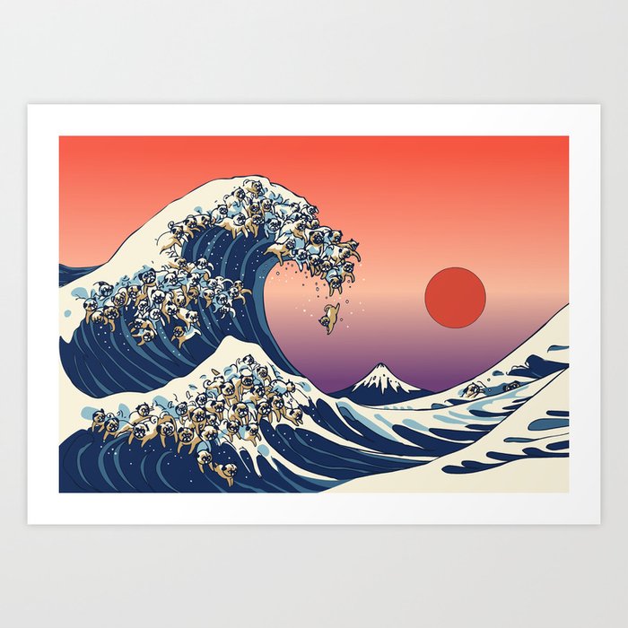 The Great Wave of Pug Art Print by huebucket | Society6