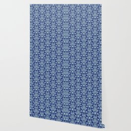 Custom Retro Blue Floral Pattern Wallpaper