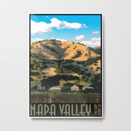 Napa Valley - Regusci Vineyards Metal Print | Nature, Barn, Blue, Gold, Vector, Wine, Vines, Summer, Stagsleap, Winetasting 
