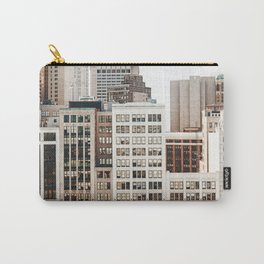 Woodward Avenue, Downtown Detroit Storefront Buildings Carry-All Pouch | Photo, Color, Wallart, Woodwardave, Qline, Digital, Vintage, Woodward, Skyline, Red 