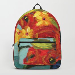 Abstract Bright Flowers in Blue Vase Painting - Primary Palette Backpack