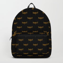 Golden Dragonfly Repeat Gold Metallic Foil on Black Backpack