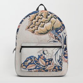 Design for Windrush by William Morris 1883 // Romanticism Blue Red Yellow Color Filled Floral Design Backpack