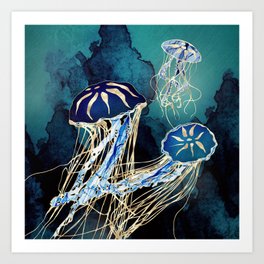 Vintage Art Print Poster Jelly Fish Fabric Wall Hangings Tapesty 