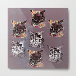 Cute Cat Pattern on Purple Background  Metal Print